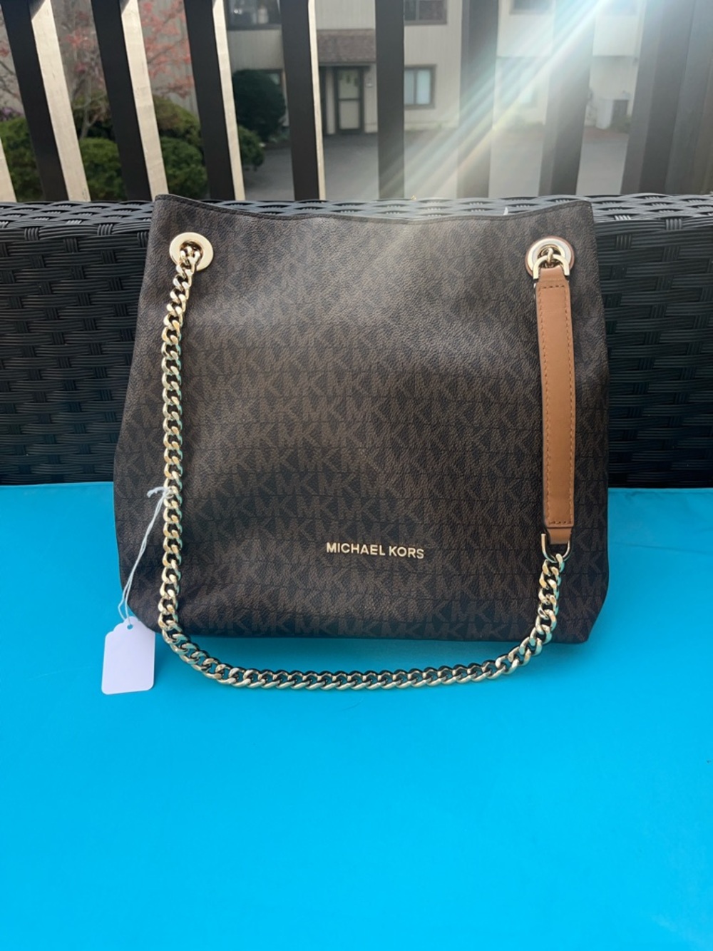 Michael Kors Brown MK Logo Chain Shoulder Bag with Gold Hardware - Picture 4 of 9